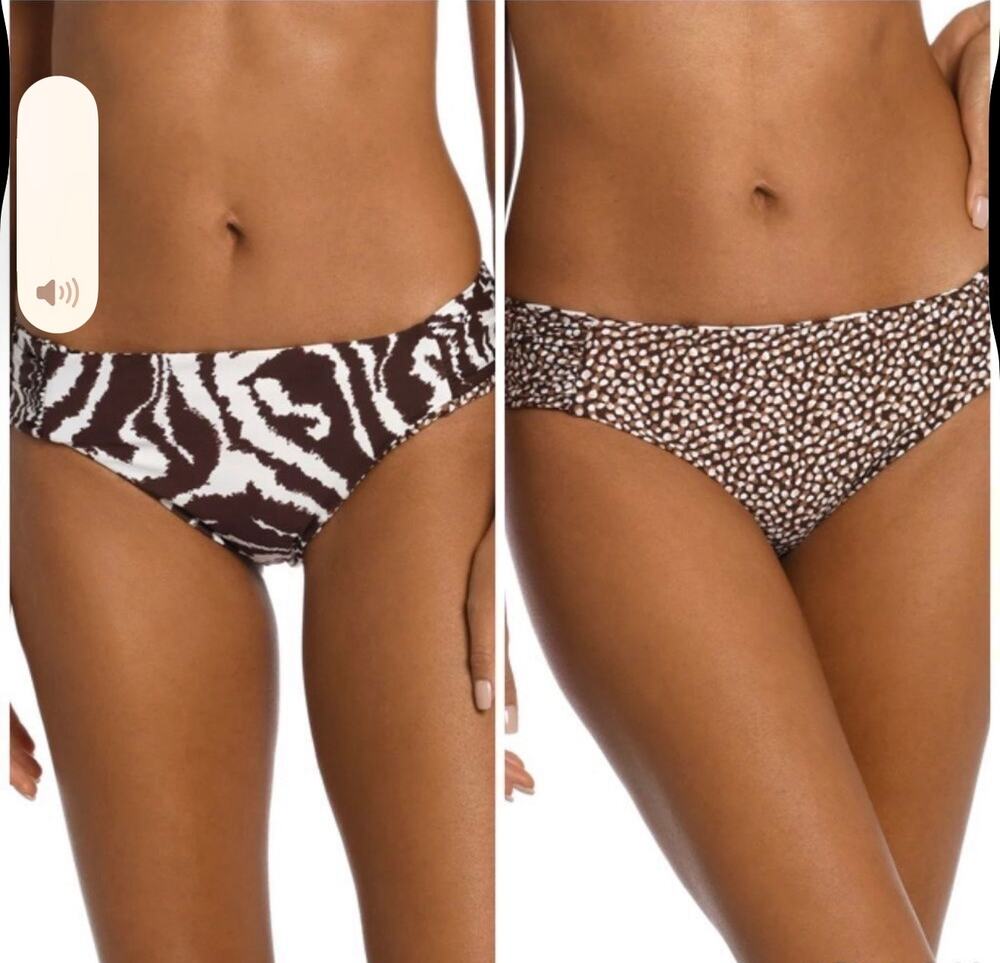 La Blanca Bikini Bottom SZ 16 NEW Reversible Fierce Lines Animal Swim Brown NWOT